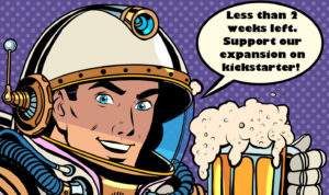 Astronaut with a mug of foaming beer pop art retro style. Kvass and beer. Bars, pubs and restaurants